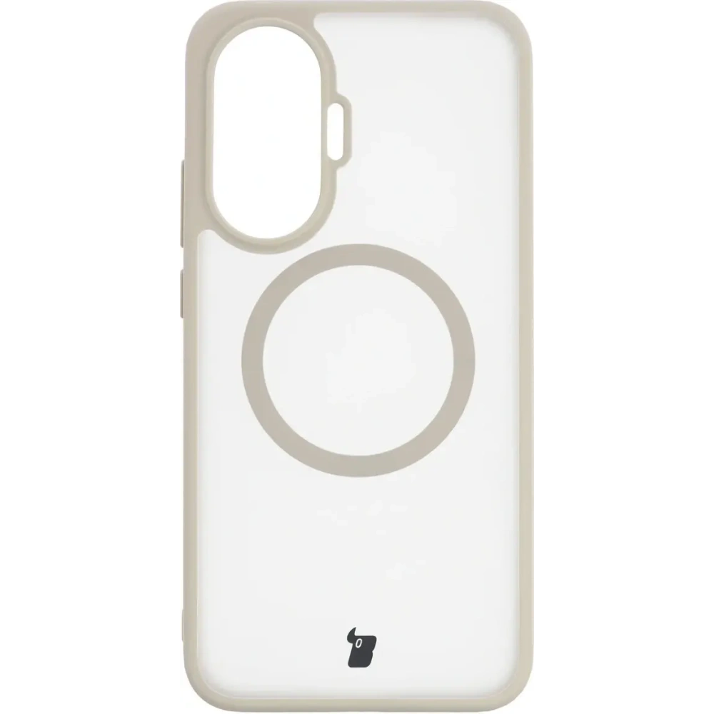 Etui z pierścieniem magnetycznym + szkło hartowane Bizon MatteO Pack do Xiaomi POCO F7, przydymione-beżowe