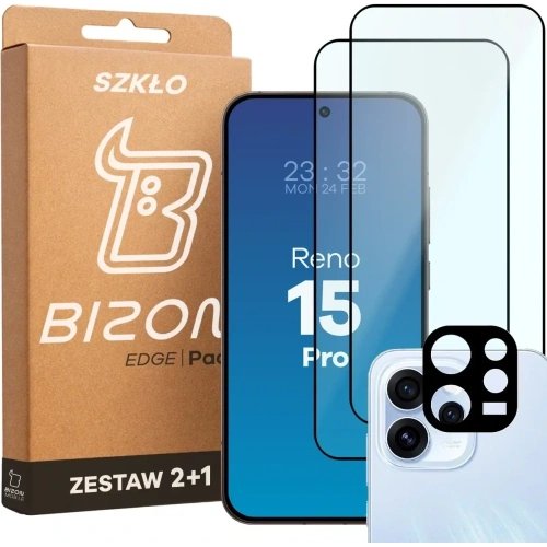 2x Szkło + szybka na aparat Bizon Edge Pack do Oppo Reno 15 Pro