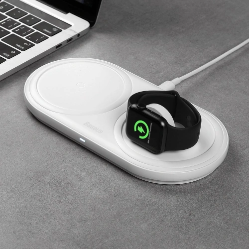 Buy 2in1 Baseus Planet wireless induction charger, smartphone + Apple Watch, 24W (white) - BSU1726WHT - {ean13} - Home Screen Store Europe