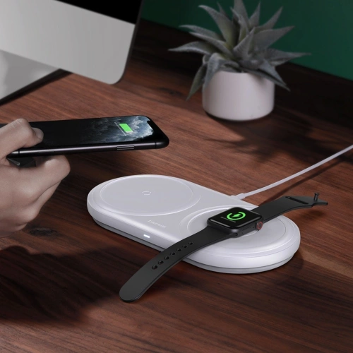 Buy 2in1 Baseus Planet wireless induction charger, smartphone + Apple Watch, 24W (white) - BSU1726WHT - {ean13} - Home Screen Store Europe