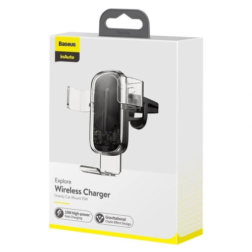 Buy Baseus Explore Gravity Car Mount with Wireless Charger 15W (clear) - BSU1727CL - {ean13} - Home Screen Store Europe