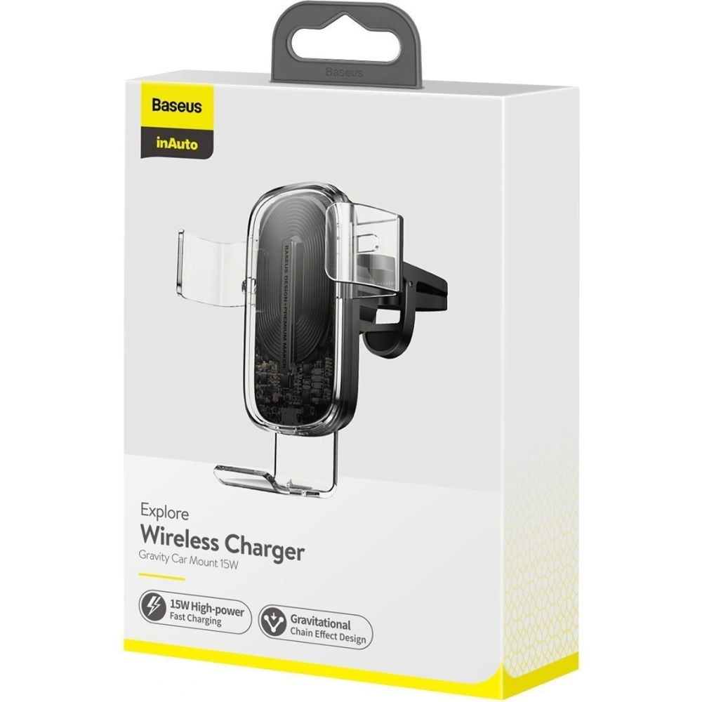 Uchwyt samochodowy grawitacyjny do telefonu Baseus Explore z ładowaniem bezprzewodowym 15W (przezroczysty)