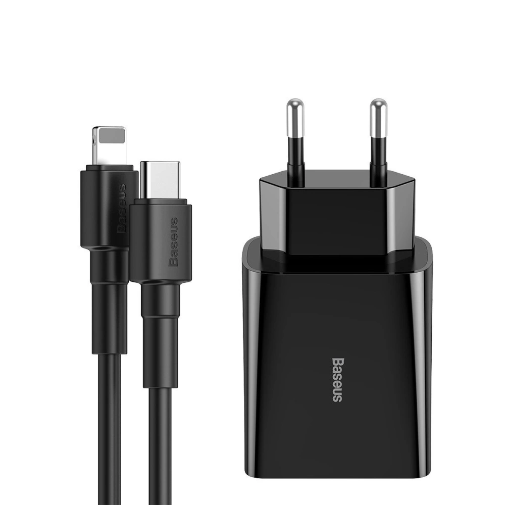 Zestaw ładowarki sieciowa USB-C PD Baseus Mini, Power Delivery 18W i kabla USB-C - Lightning 1m (czarny) 5szt.