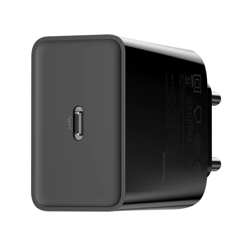 Zestaw ładowarki sieciowa USB-C PD Baseus Mini, Power Delivery 18W i kabla USB-C - Lightning 1m (czarny) 5szt.