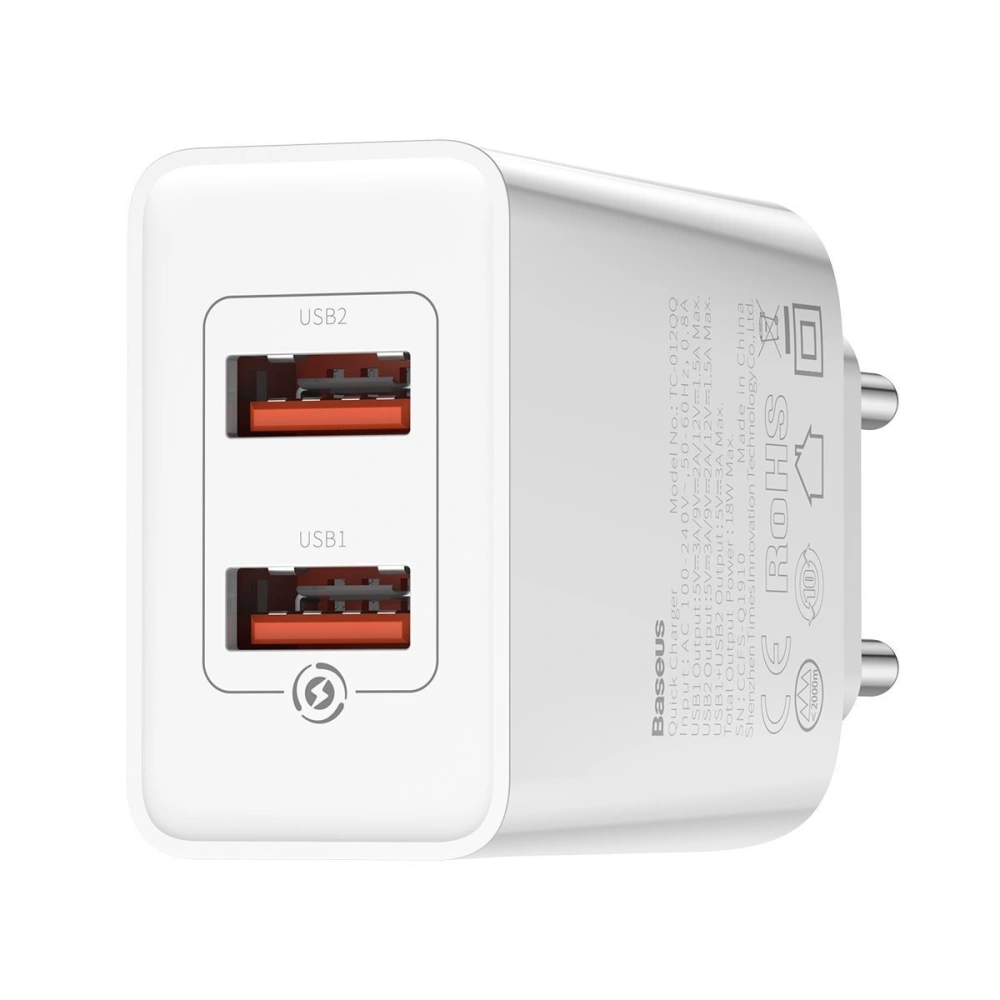 Zestaw szybkiej ładowarki sieciowej Baseus Speed Mini, PD + QC 3.0 18W (biała) 10 szt.