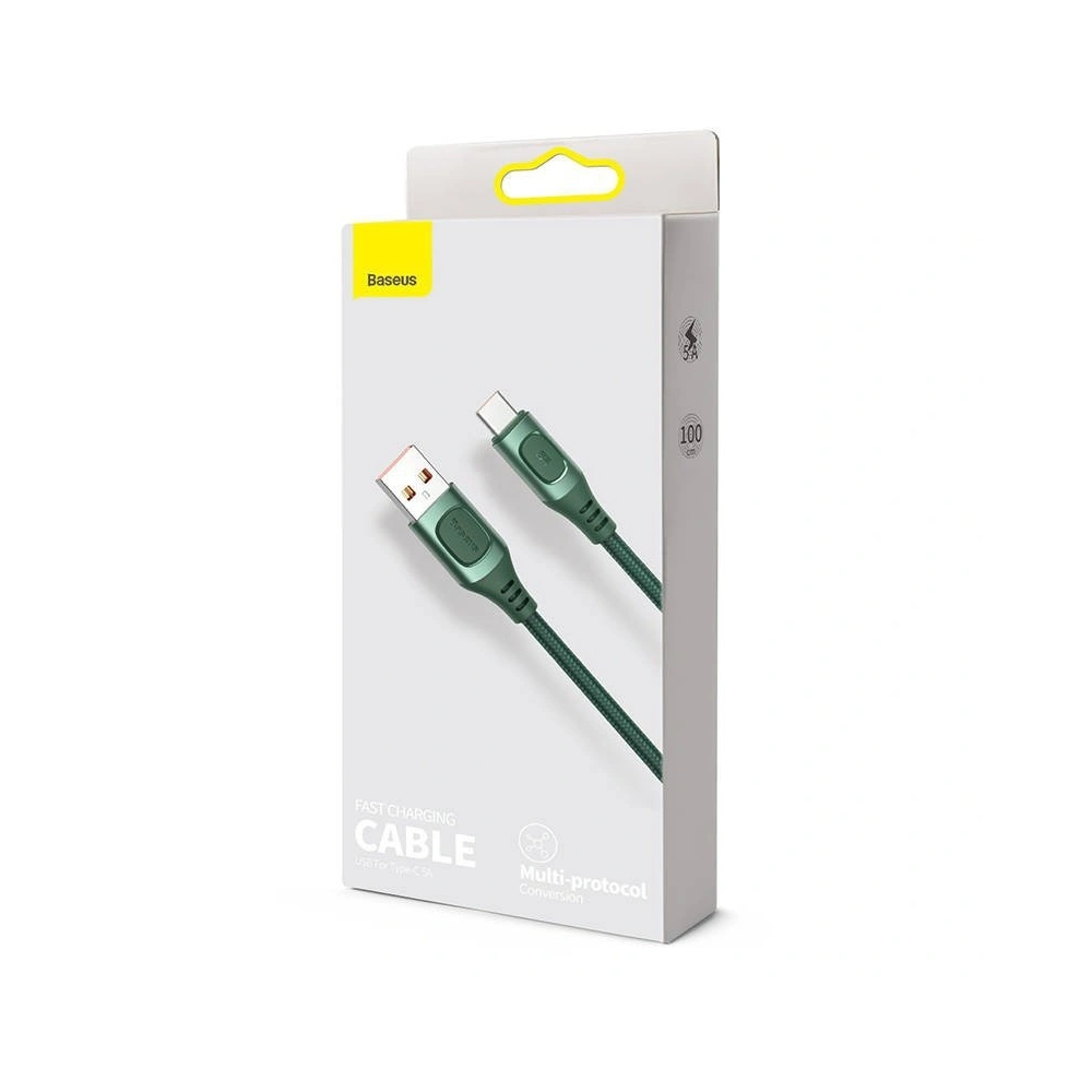 Kabel szybkiego ładowania USB-C Baseus Flash, QC 3.0, Huawei SCP, Samsung AFC, 5A, 1m (zielony)