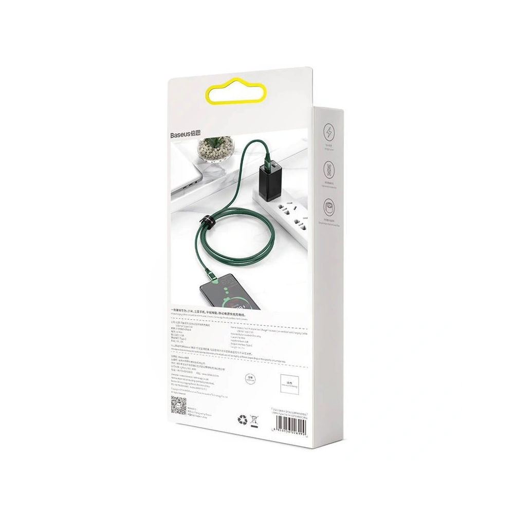 Kabel szybkiego ładowania USB-C Baseus Flash, QC 3.0, Huawei SCP, Samsung AFC, 5A, 2m (zielony)