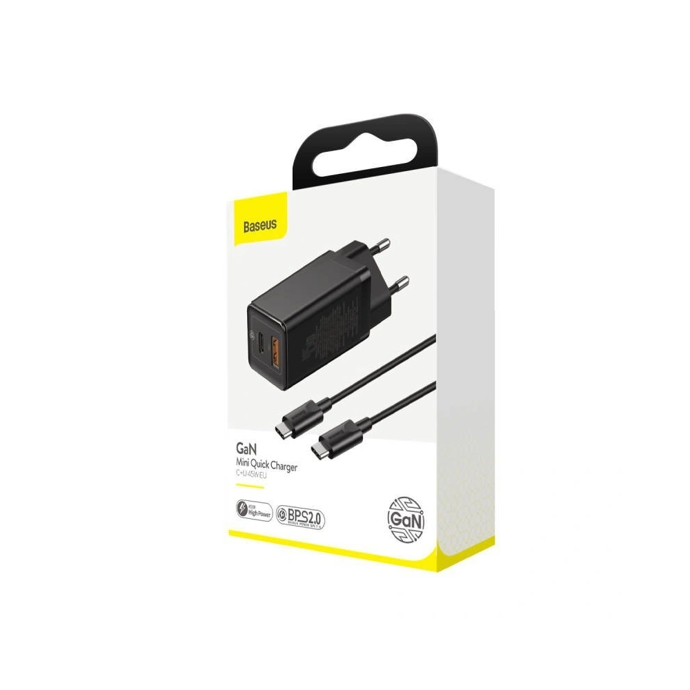 Ładowarka sieciowa Baseus GaN2 C+U, 45W, EU (czarna)
