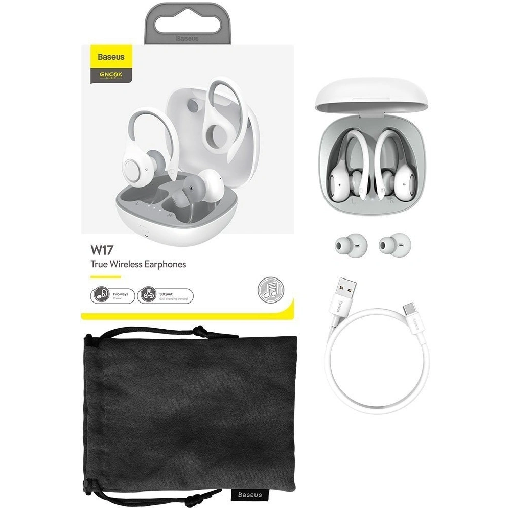 Bezprzewodowe słuchawki Baseus Encok W17 TWS, Bluetooth 5.0 (białe)