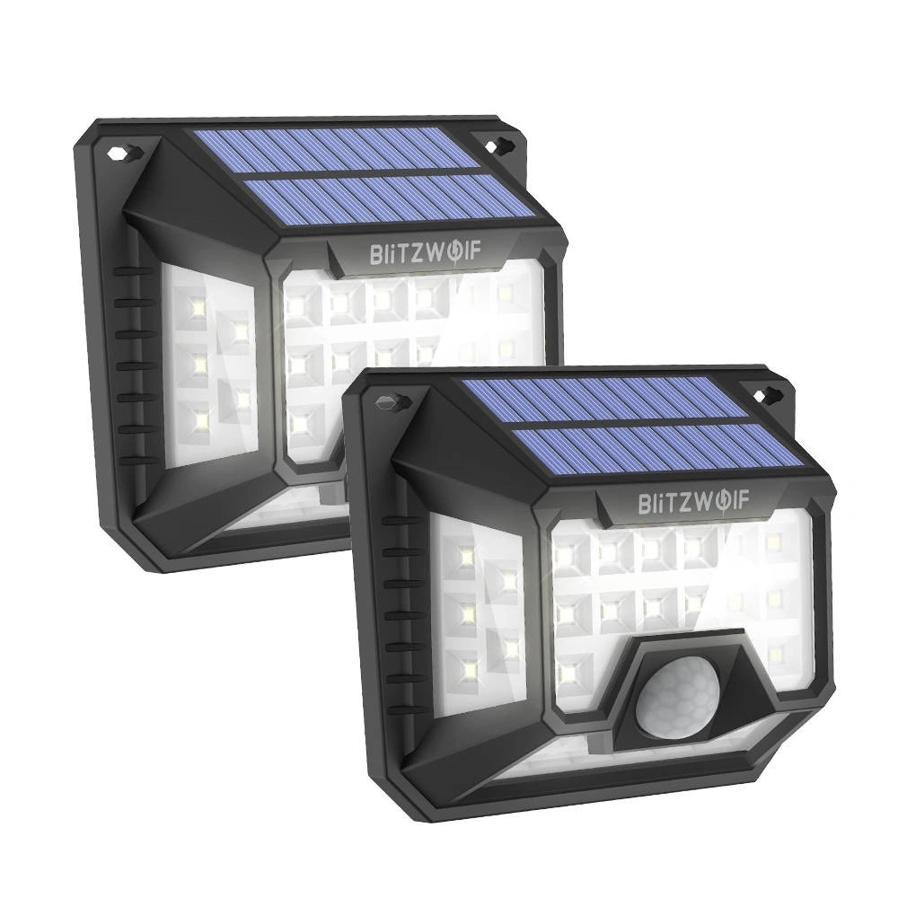 Zewnętrzna lampa solarna LED Blitzwolf BW-OLT3 z czujnikiem zmierzchu i zmierzchu, 1200mAh (2 sztuki)
