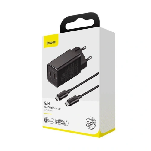 Buy Baseus quick charger GaN2 C+C, 45W, EU (black) - BSU1769BLK - {ean13} - Home Screen Store Europe
