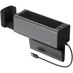Baseus Deluxe Metalowy organizer samochodowy z uchwytem na kubek, 2x ładowanie USB (czarny)