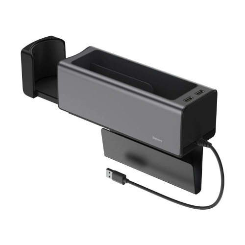 Kup Baseus Deluxe kovový automobilový organizér s držákem na hrnek, 2x USB nabíjení (černý) - BSU1771BLK - {ean13} - Sklep Home Screen