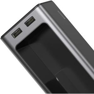Baseus Deluxe Fém autós tároló italos pohártartóval, 2x USB töltés (fekete)