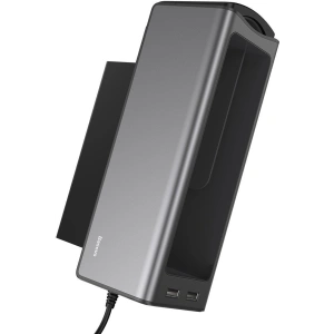 Baseus Deluxe Fém autós tároló italos pohártartóval, 2x USB töltés (fekete)