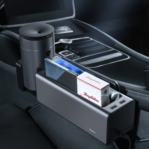Kup Baseus Deluxe kovový automobilový organizér s držákem na hrnek, 2x USB nabíjení (černý) - BSU1771BLK - {ean13} - Sklep Home Screen