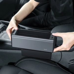 Baseus Deluxe Metal car organizer with cup holder, 2x USB charge (black)
