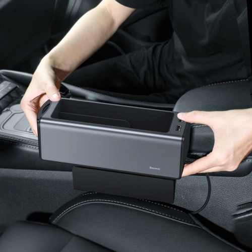 Kup Baseus Deluxe kovový automobilový organizér s držákem na hrnek, 2x USB nabíjení (černý) - BSU1771BLK - {ean13} - Sklep Home Screen