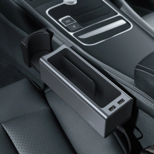 Kup Baseus Deluxe kovový automobilový organizér s držákem na hrnek, 2x USB nabíjení (černý) - BSU1771BLK - {ean13} - Sklep Home Screen