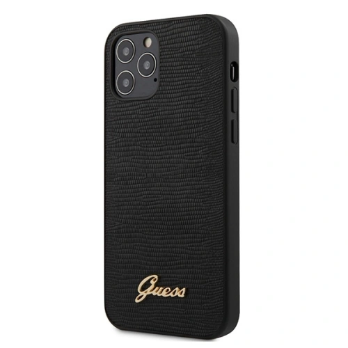Buy Guess GUHCP12MPCUMLLIBK Apple iPhone 12/12 Pro black hardcase Lizard Collection - GUE626BLK - {ean13} - Home Screen Store Europe
