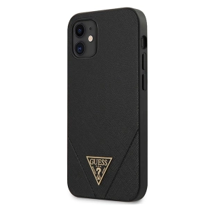 Buy Guess GUHCP12SVSATMLBK Apple iPhone 12 mini black hardcase Saffiano - GUE650BLK - {ean13} - Home Screen Store Europe