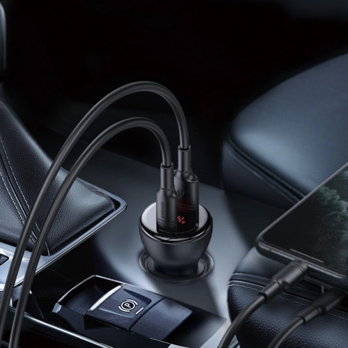 Kup Autonabíječka Baseus Digitální displej + kabel USB-C, 2x USB, QC3.0, 45W, 3A (černá) - BSU1787BLK - {ean13} - Sklep Home Screen