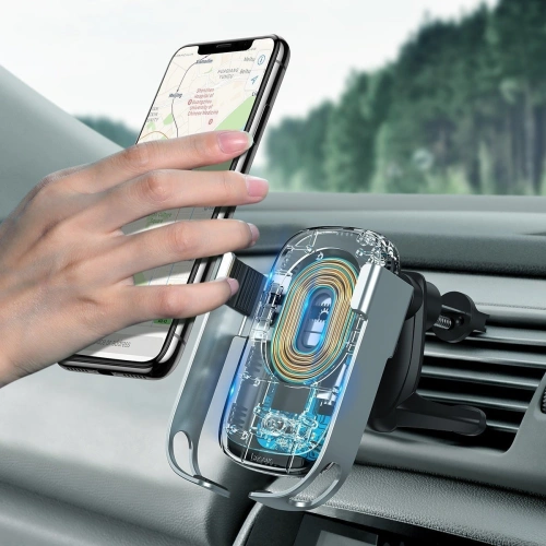 Buy Car holder for Baseus Rock-solid phone with 10W wireless charger (silver) - BSU1798SLV - {ean13} - Home Screen Store Europe