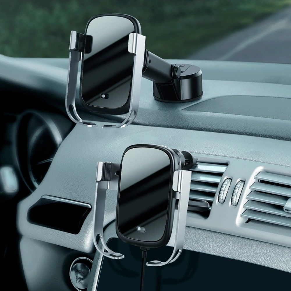 Uchwyt samochodowy do telefonu Baseus Rock-solid ładowarką bezprzewodową 10W (srebrny)