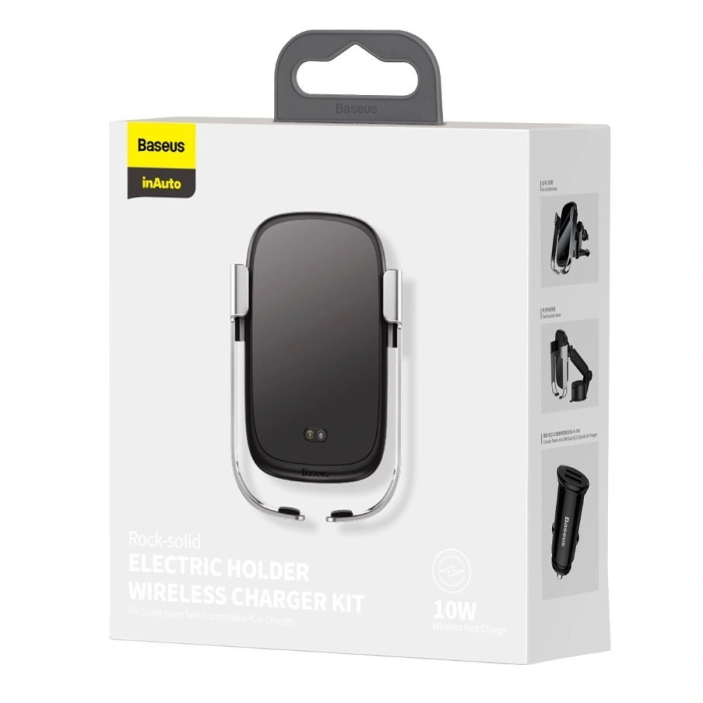 Uchwyt samochodowy do telefonu Baseus Rock-solid ładowarką bezprzewodową 10W (srebrny)