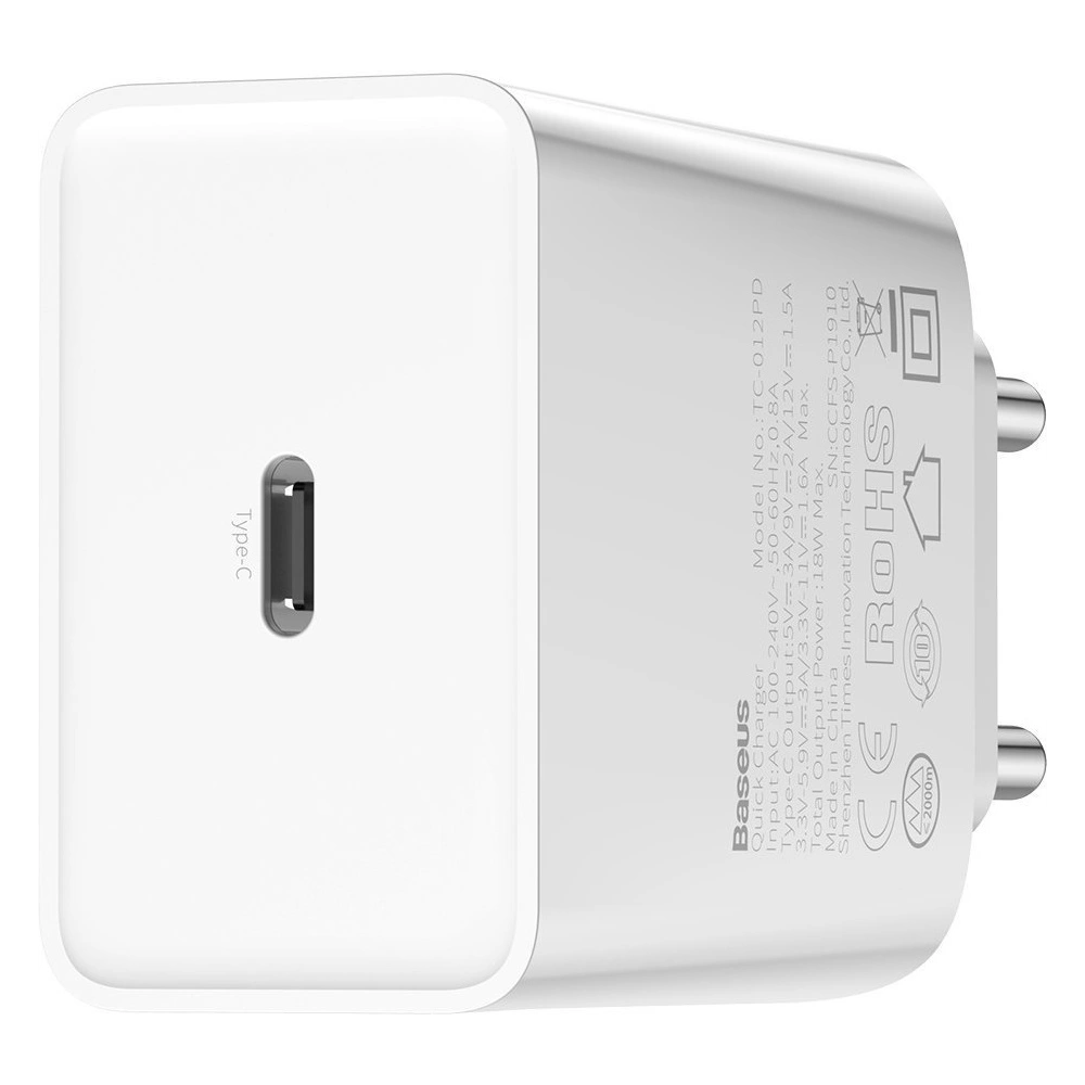 Ładowarka sieciowa USB-C PD Baseus Mini, Power Delivery, 18W (biały)