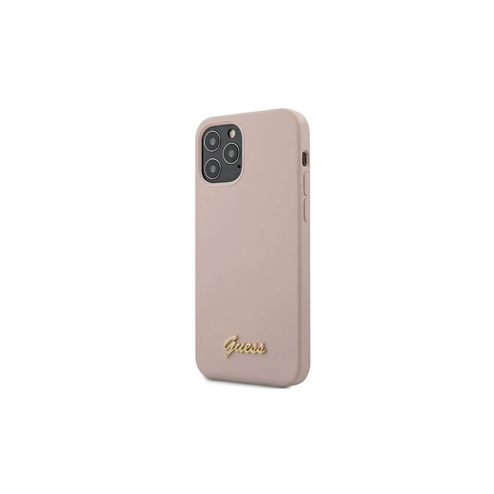 Etui Guess GUHCP12LLSLMGLP Apple iPhone 12 Pro Max jasnoróżowy/light pink hardcase Silicone Script Gold Logo