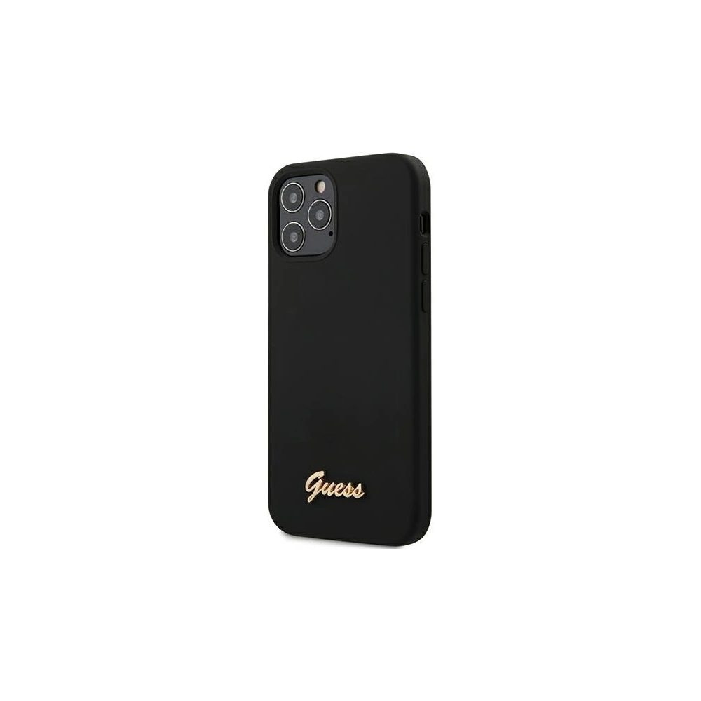Etui Guess GUHCP12MLSLMGBK Apple iPhone 12/12 Pro black/czarny hardcase Silicone Script Gold Logo