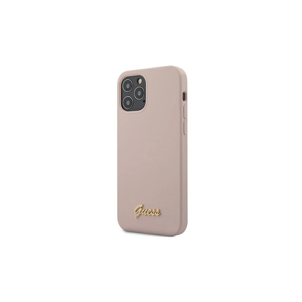 Etui Guess GUHCP12MLSLMGLP Apple iPhone 12/12 Pro jasnoróżowy/light pink hardcase Silicone Script Gold Logo