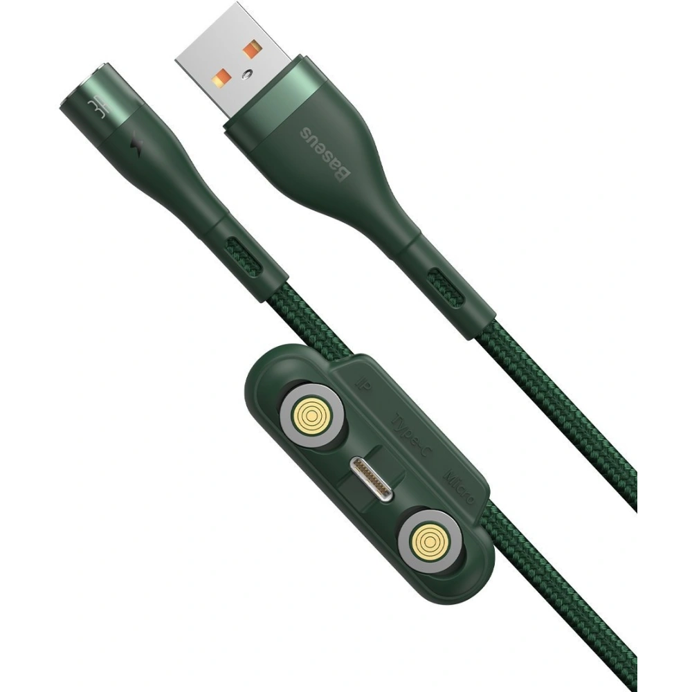 Kabel USB Baseus Fast 4w1 USB do USB-C / Lightning / Micro 3A 1m (zielony)