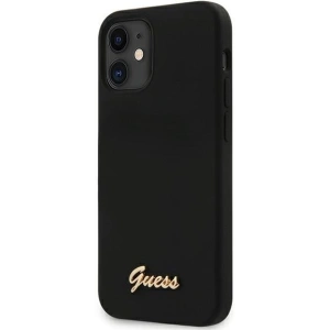 Buy Guess GUHCP12SLSLMGBK Apple iPhone 12 mini black hardcase Silicone Script Gold Logo - GUE699BLK - {ean13} - Home Screen Store Europe