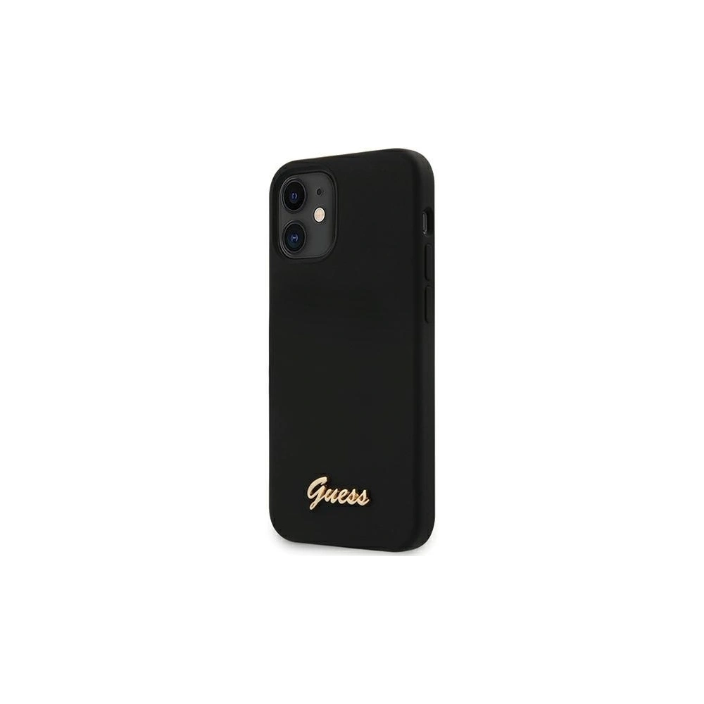Etui Guess GUHCP12SLSLMGBK Apple iPhone 12 mini black/czarny hardcase Silicone Script Gold Logo