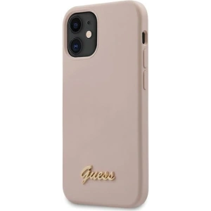 Buy Guess GUHCP12SLSLMGLP Apple iPhone 12 mini light pink hardcase Silicone Script Gold Logo - GUE700PNK - {ean13} - Home Screen Store Europe