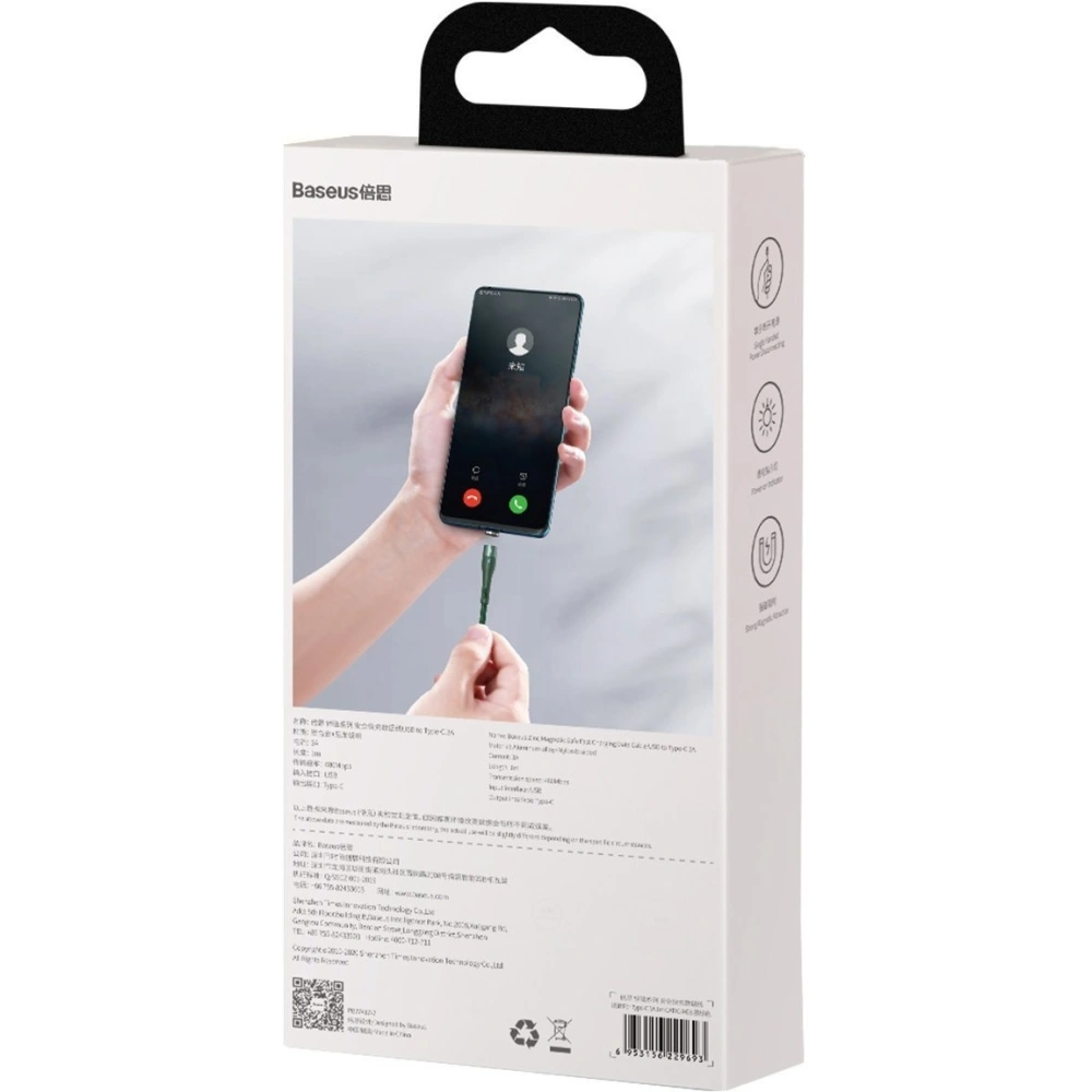 Kabel magnetyczny USB - USB-C Baseus Zinc 3A 1m (zielony)