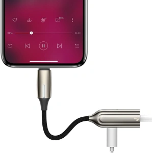 Adapter Audio Baseus L56 Lightning do Jack 3.5mm i Lightning (srebrny)