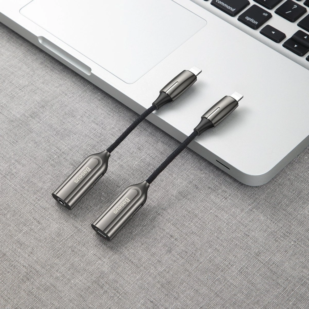 Adapter Audio Baseus L56 Lightning do Jack 3.5mm i Lightning (srebrny)