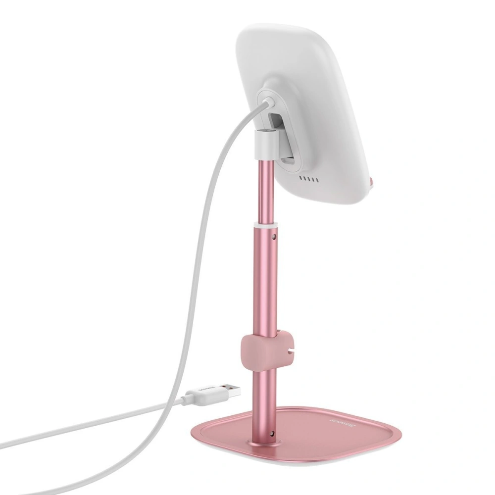 Stojak teleskopowy Baseus z ładowarką bezprzewodową na telefon/tablet (różowy)