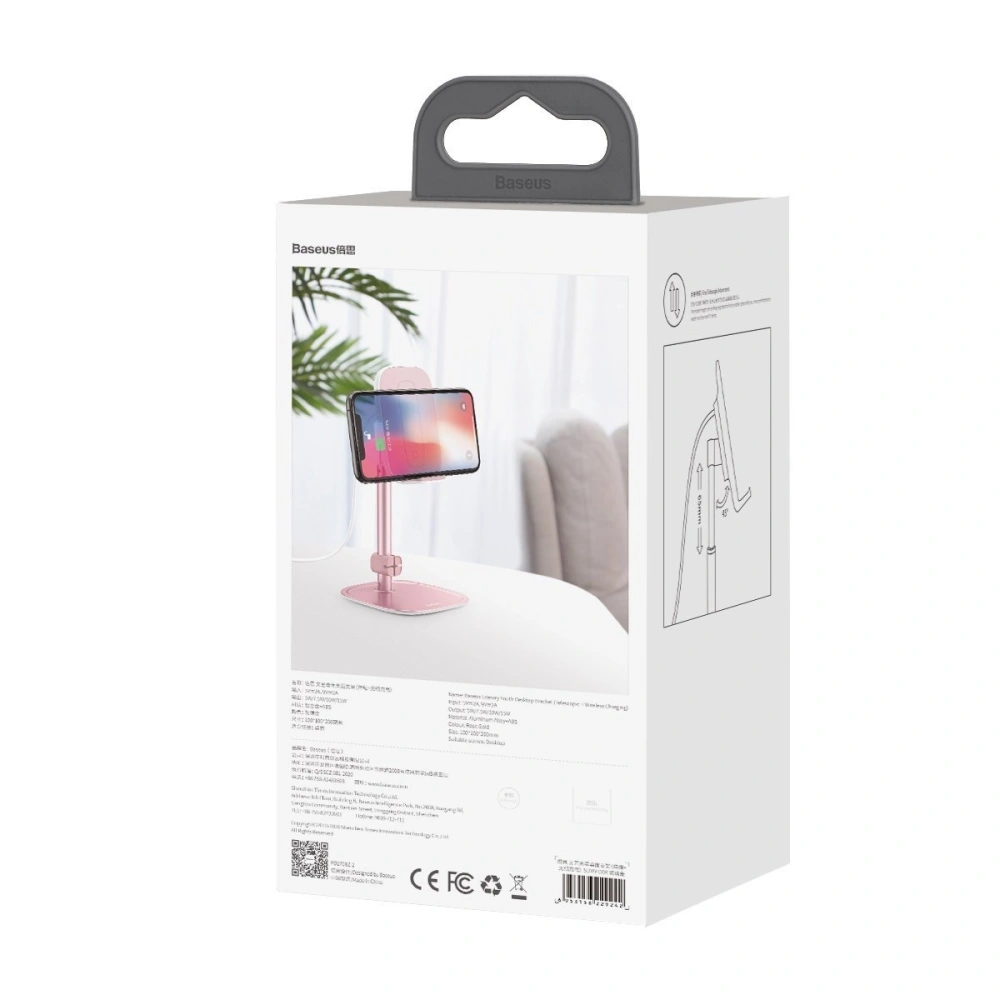 Stojak teleskopowy Baseus z ładowarką bezprzewodową na telefon/tablet (różowy)