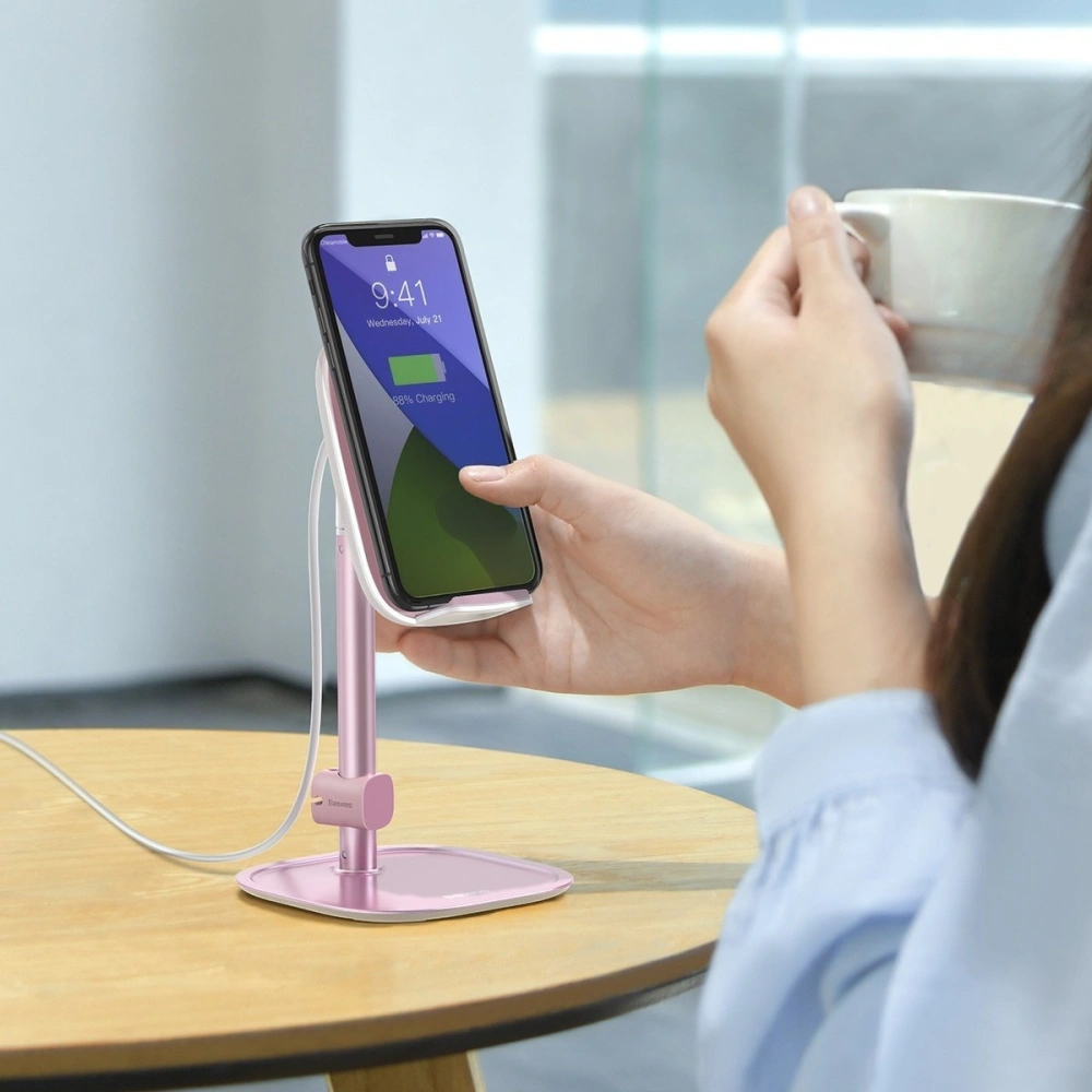 Stojak teleskopowy Baseus z ładowarką bezprzewodową na telefon/tablet (różowy)
