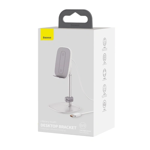 Buy Baseus Literary Youth Desktop Bracket (Telescopic with Wireless Charging) Silver - BSU1829SLV - {ean13} - Home Screen Store Europe