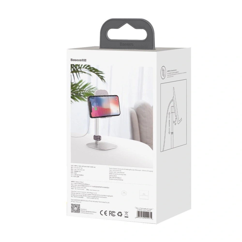 Stojak teleskopowy Baseus z ładowarką bezprzewodową na telefon/tablet (srebrny)