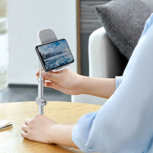 Buy Baseus Literary Youth Desktop Bracket (Telescopic with Wireless Charging) Silver - BSU1829SLV - {ean13} - Home Screen Store Europe