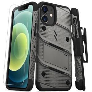 Kup Pancéřové pouzdro Zizo Bolt Cover Apple iPhone 12 mini se sklem 9H na displej + stojánek & držák na opasek (šedé) - ZIZ047GRY - {ean13} - Sklep Home Screen