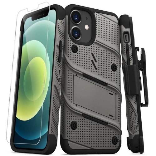 Kup Páncélozott tok Zizo Bolt Cover Apple iPhone 12 mini 9H üveggel a kijelzőn + állvány és övhurok (szürke) - ZIZ047GRY - {ean13} - Sklep Home Screen