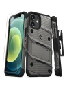 Páncélozott tok Zizo Bolt Cover Apple iPhone 12 mini 9H üveggel a kijelzőn + állvány és övhurok (szürke)