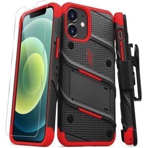 Kup Pancéřové pouzdro Zizo Bolt Cover Apple iPhone 12 mini se sklem 9H na displej + stojánek & držák na pásek (černý/červený) - ZIZ048BLKRED - {ean13} - Sklep Home Screen
